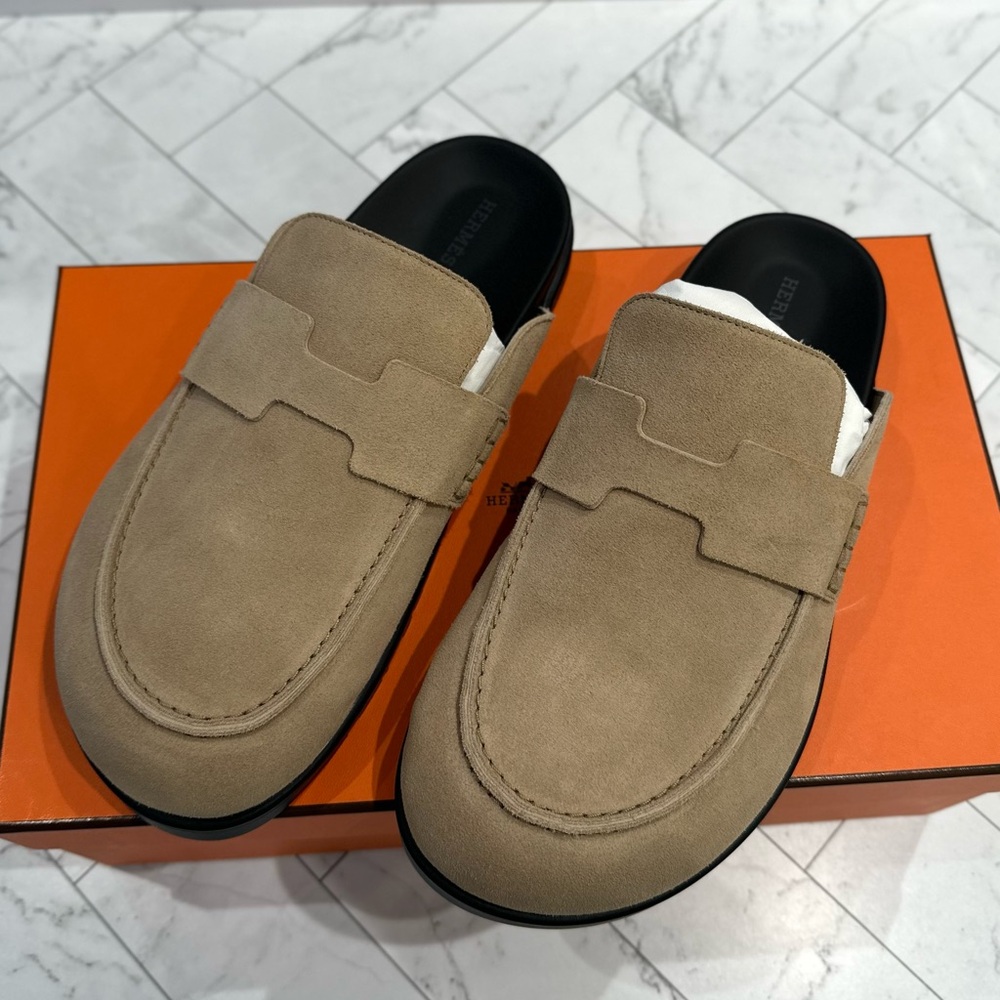 Hermes Go Mule Sandals beige camel